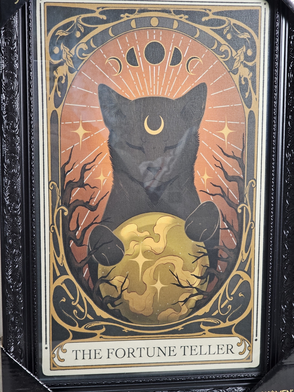 Sapna Shah The Fortune Teller Tarot Card Wall Art Print Black Cat Halloween FIRM